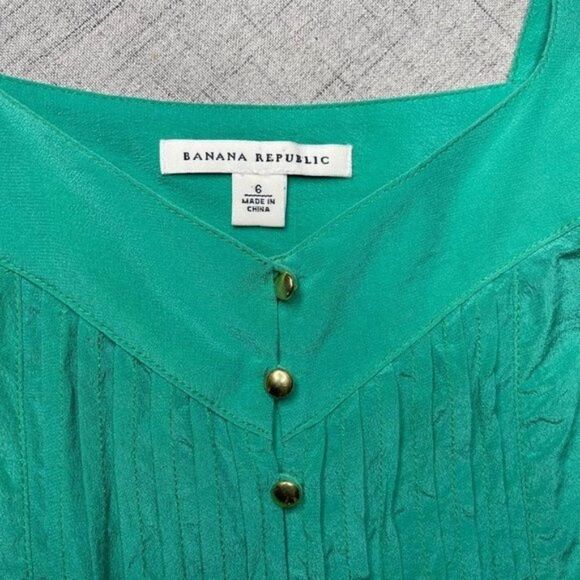 Banana Republic Silk Pleated Tank Top Green Blouse 6 Small - Picture 8 of 9